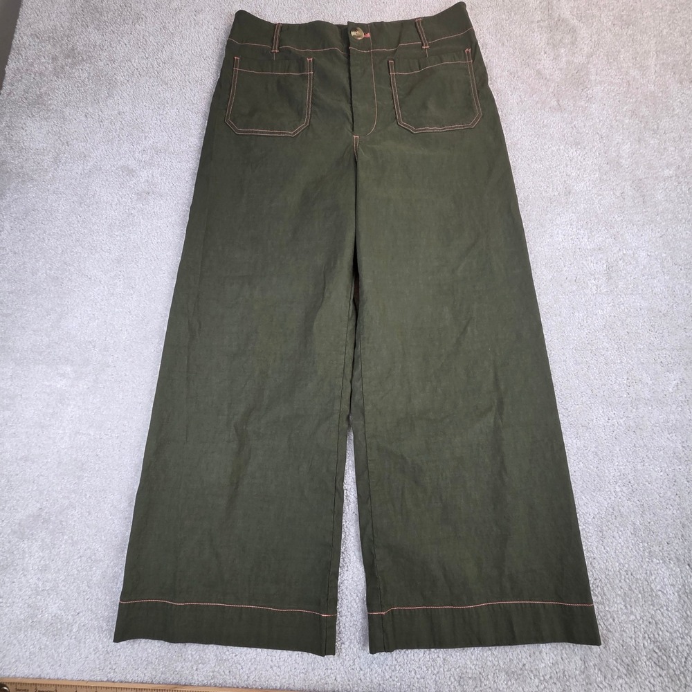 Maeve Anthropologie The Colette Wide Leg Crop Pants Green Size 31